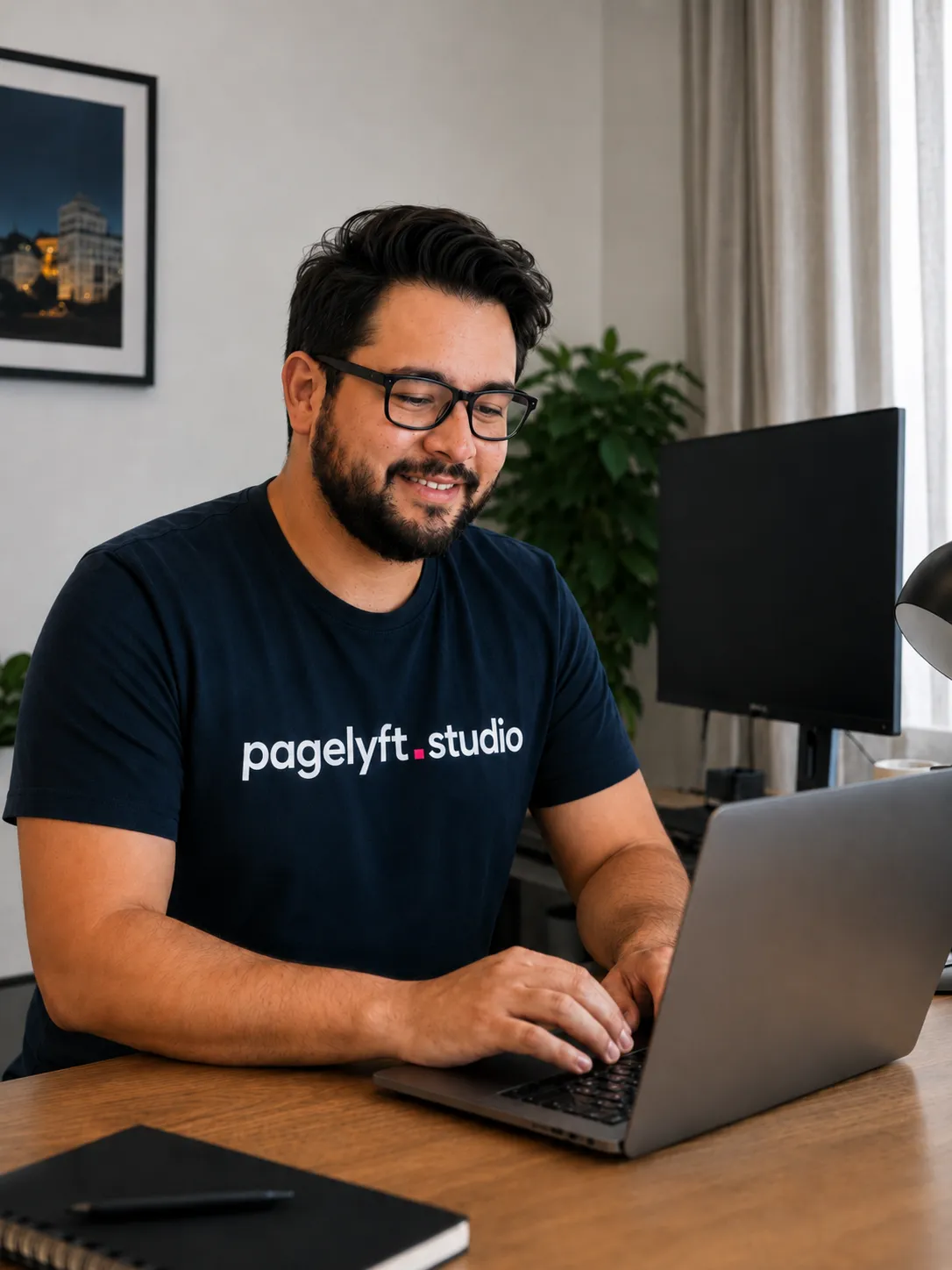 PageLyft web developer working on a laptop in a home office